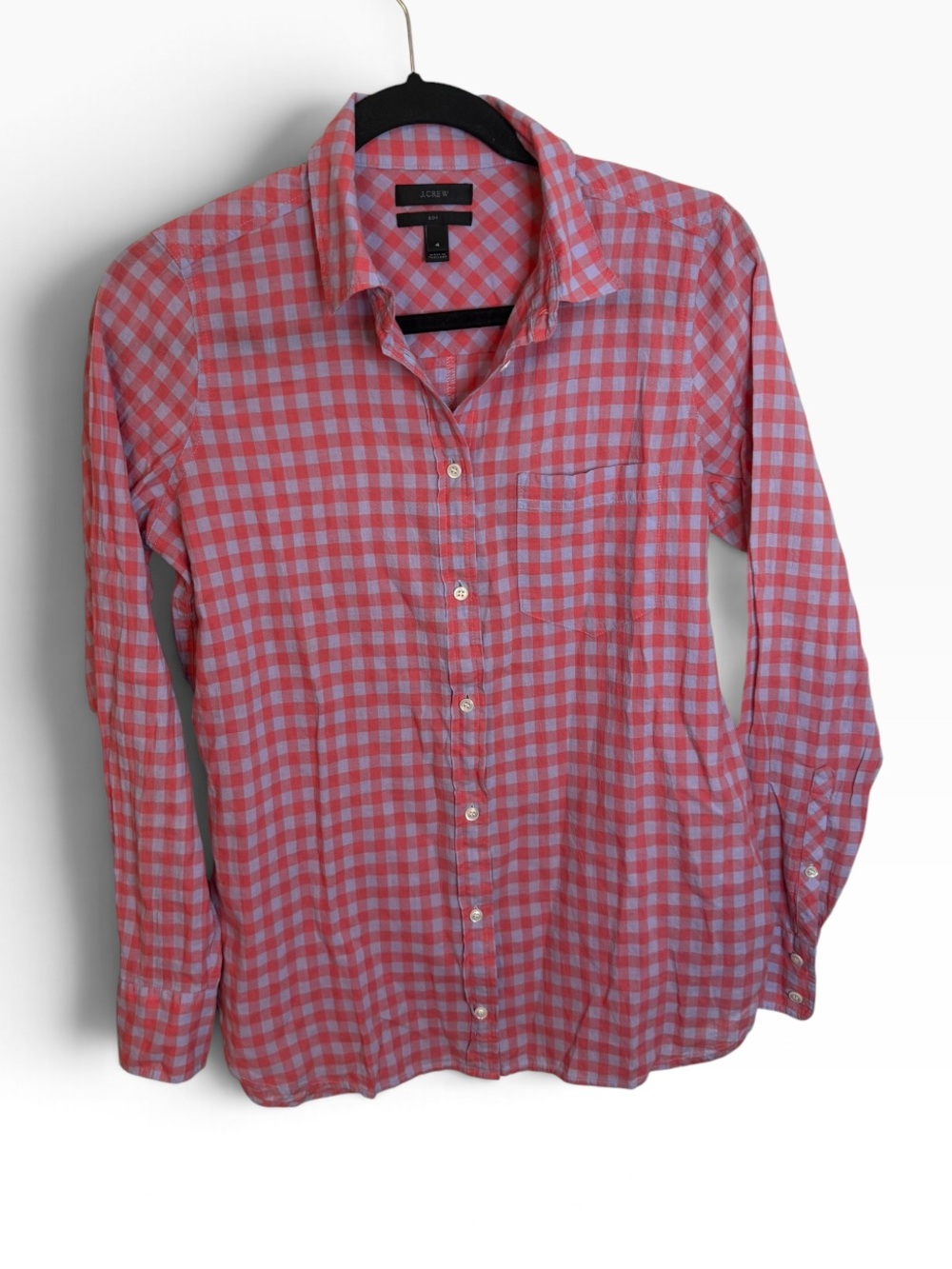 J. Crew Pink and Lilac Gingham Crinkle Boy Shirt